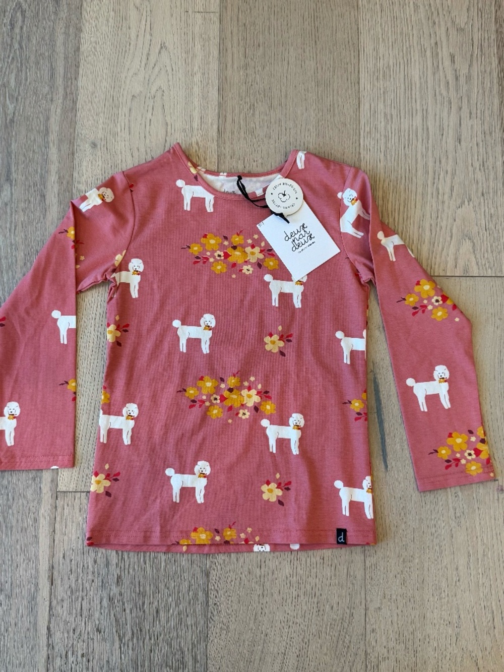 NWT Deux Par Deux Organic Cotton Poodle & Floral Long Sleeve Tee Size 8